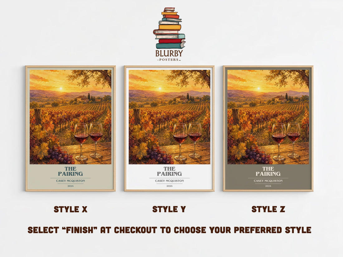 The Pairing book cover print in frame leaning in hallway – romance wall art (mockup)