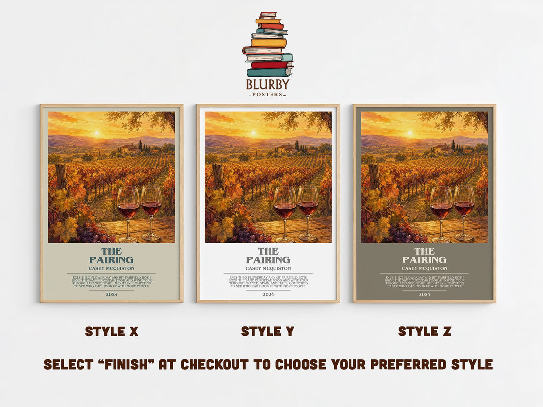 The Pairing bookish print in frame leaning in hallway – romance wall art (mockup)