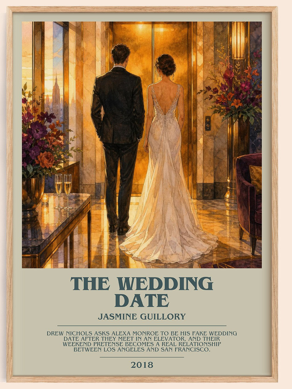 The Wedding Date bookish book poster by Jasmine Guillory – framed literary art print