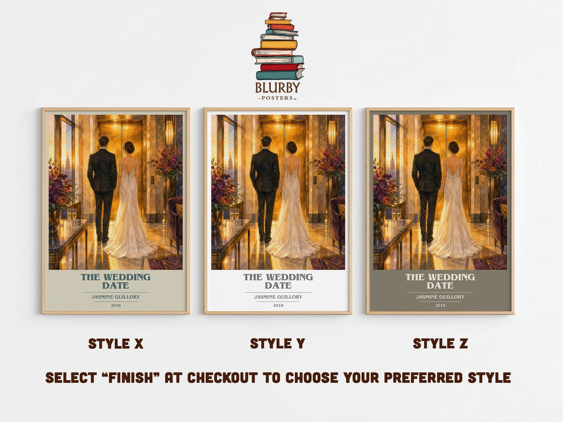 The Wedding Date book cover print in frame leaning in hallway – romance wall art (mockup)