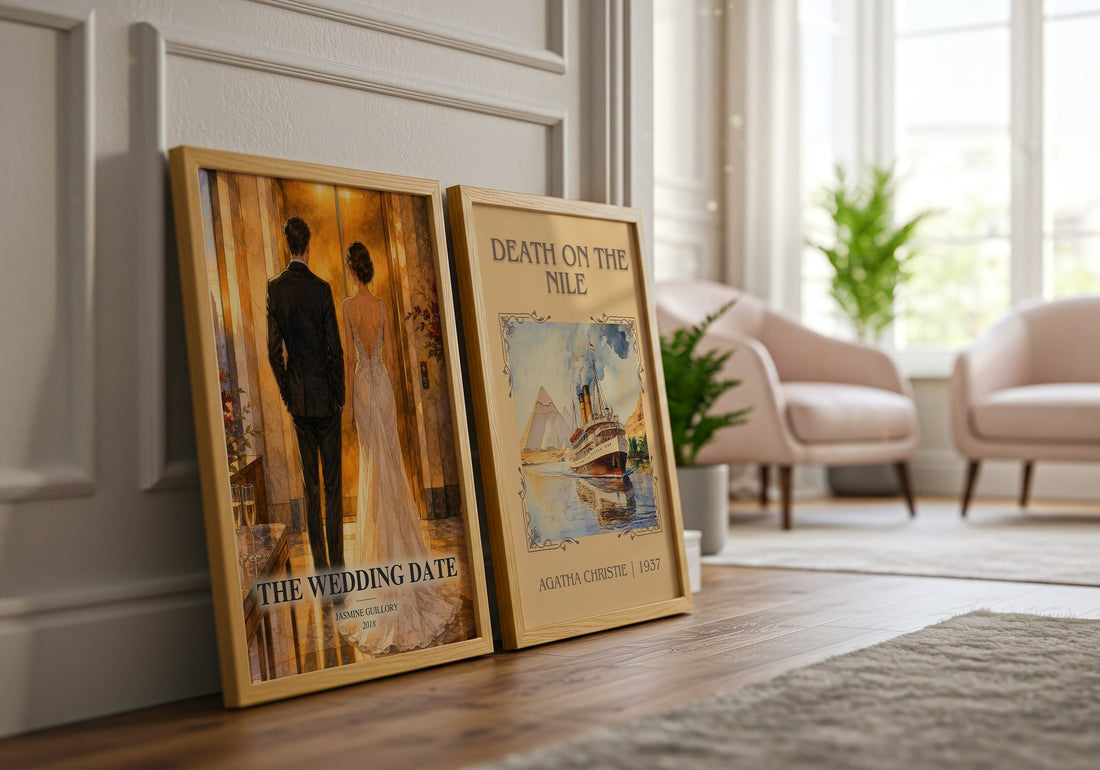 The Wedding Date watercolour print framed by window – literary home decor