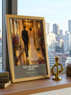 The Wedding Date book cover print framed by window – literary home decor