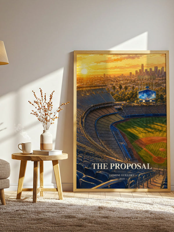 The Proposal watercolour print in frame leaning in hallway – romance wall art