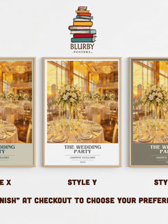 The Wedding Party book cover print in frame leaning in hallway – romance wall art