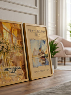 The Wedding Party watercolour print framed by window – literary home decor