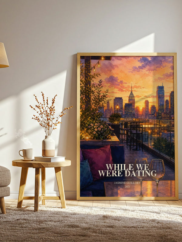 While We Were Dating watercolour print in frame leaning in hallway – romance wall art