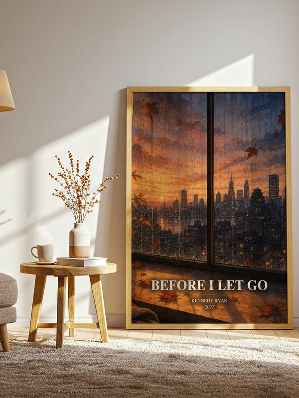 Before I Let Go watercolour print in frame leaning in hallway – romance wall art