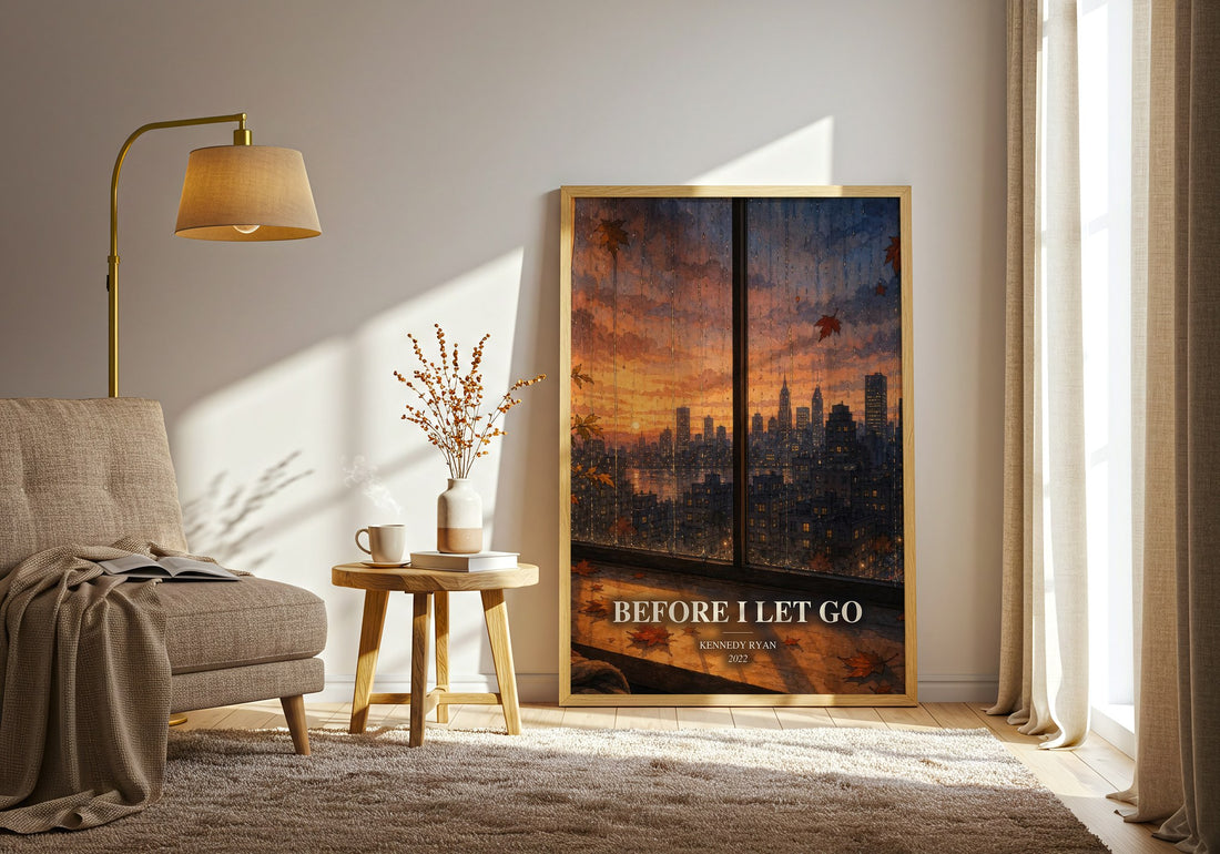 Before I Let Go watercolour print in frame leaning in hallway – romance wall art (mockup)