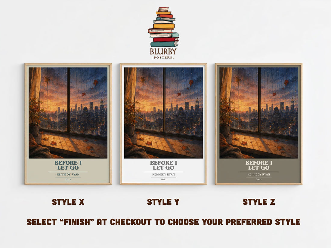 Before I Let Go book cover print in frame leaning in hallway – romance wall art (mockup)
