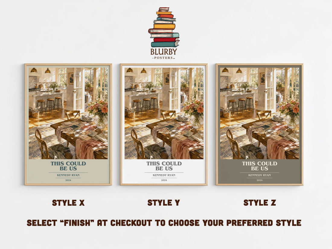 This Could Be Us book cover print in frame leaning in hallway – romance wall art (mockup)