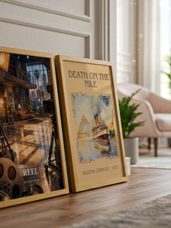 Reel watercolour print framed by window – literary home decor