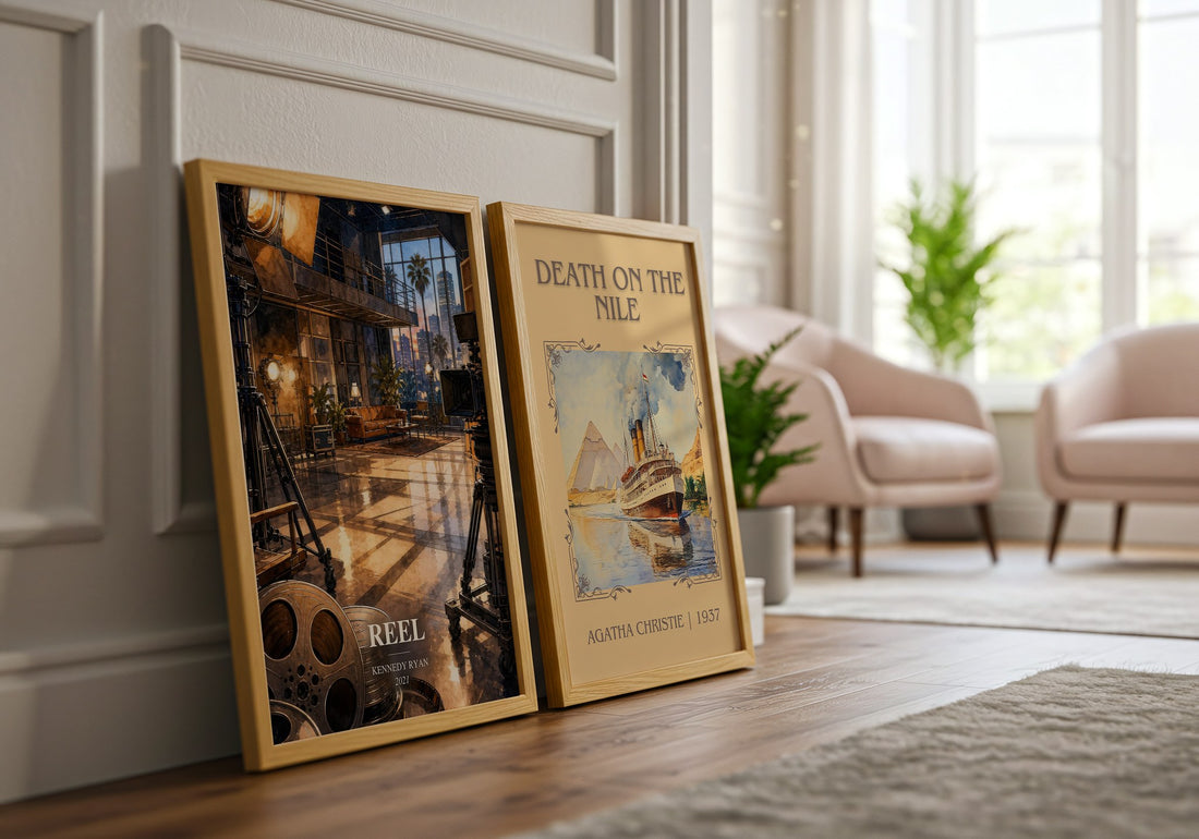 Reel watercolour print framed by window – literary home decor