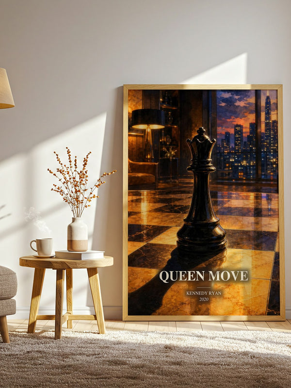 Queen Move watercolour print in frame leaning in hallway – romance wall art