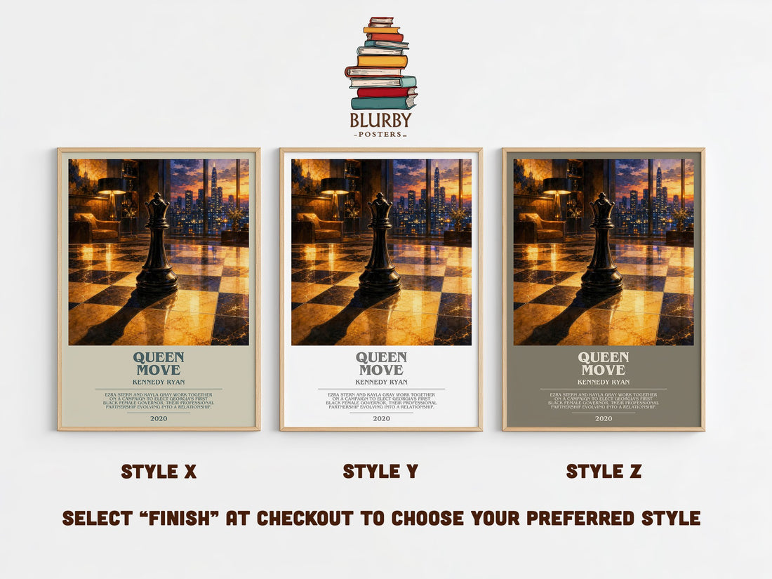 Queen Move bookish print in frame leaning in hallway – romance wall art (mockup)