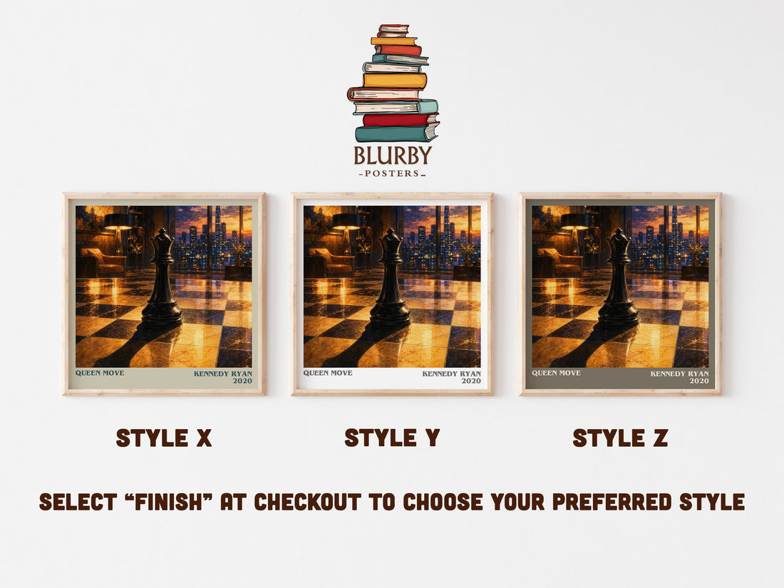 Queen Move literary print in frame leaning in hallway – romance wall art (mockup)