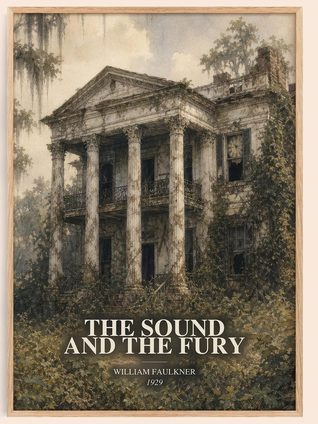 The Sound and the Fury watercolour book poster by William Faulkner – framed literary art print