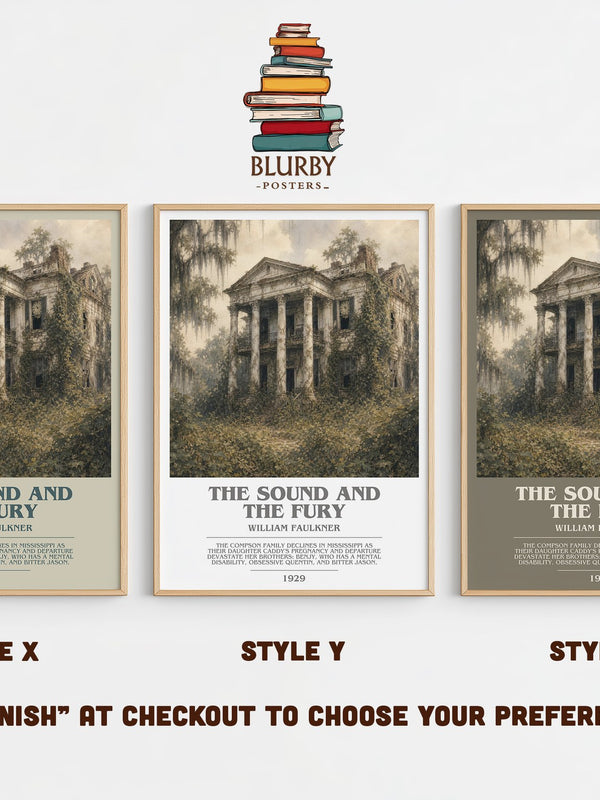 The Sound and the Fury bookish print in frame leaning in hallway – literary fiction wall art