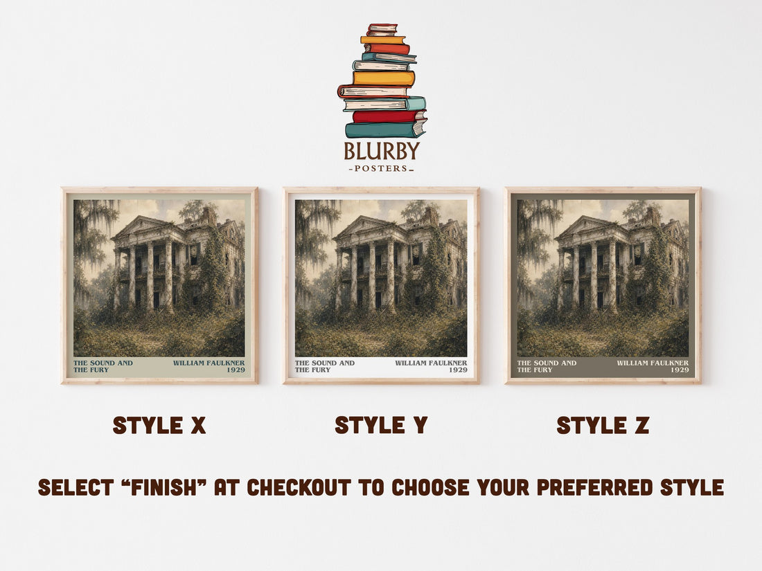 The Sound and the Fury literary print in frame leaning in hallway – literary fiction wall art (mockup)