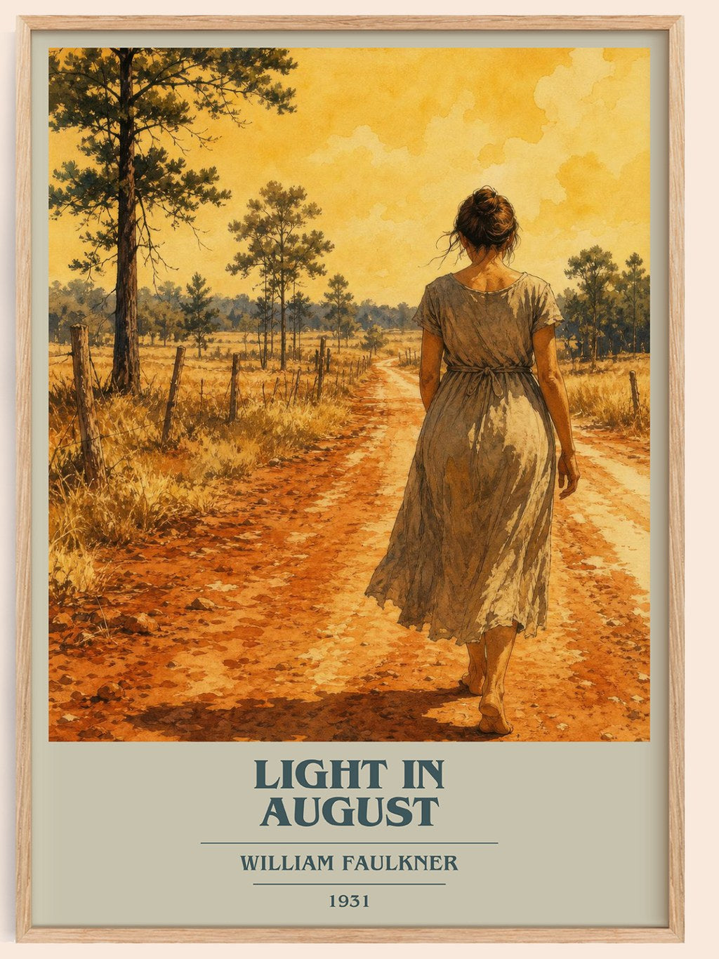 Light in August book cover book poster by William Faulkner – framed literary art print