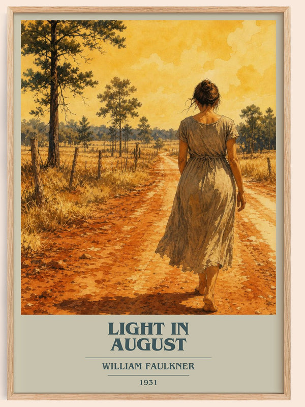 Light in August book cover book poster by William Faulkner – framed literary art print