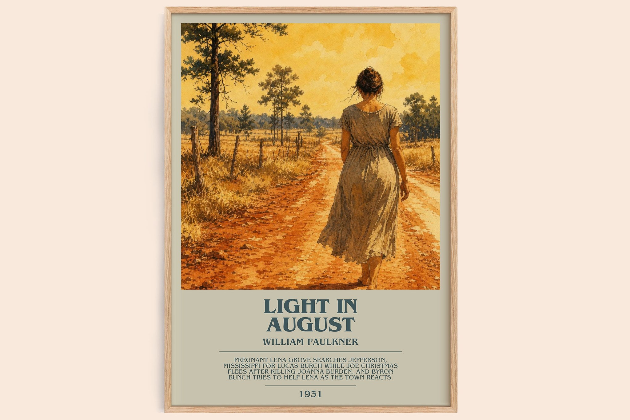 Light in August Bookish Wall Art by William Faulkner