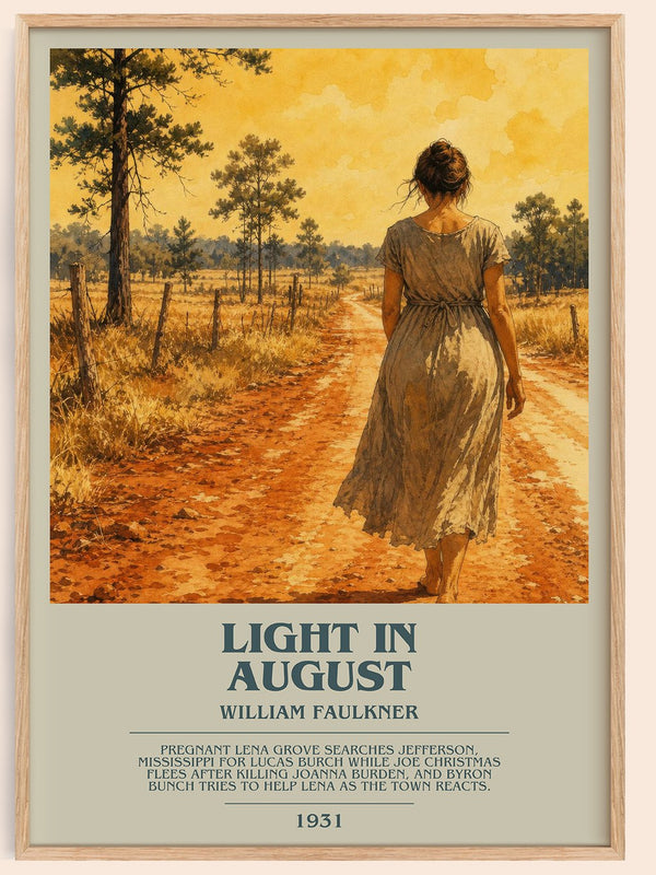 Light in August bookish book poster by William Faulkner – framed literary art print
