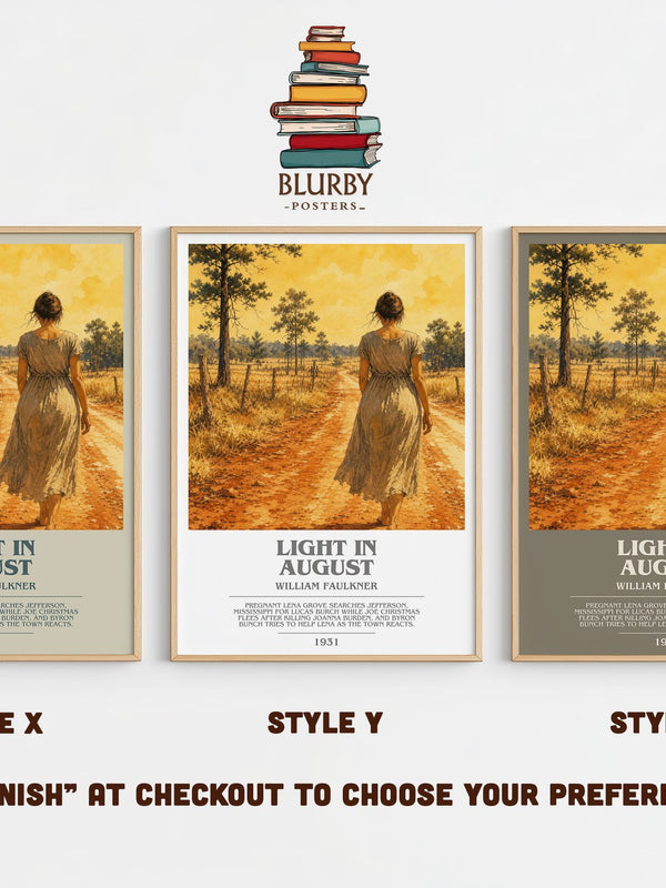 Light in August bookish print in frame leaning in hallway – literary fiction wall art