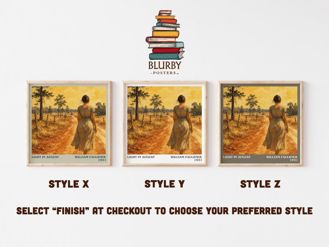 Light in August literary print in frame leaning in hallway – literary fiction wall art (mockup)