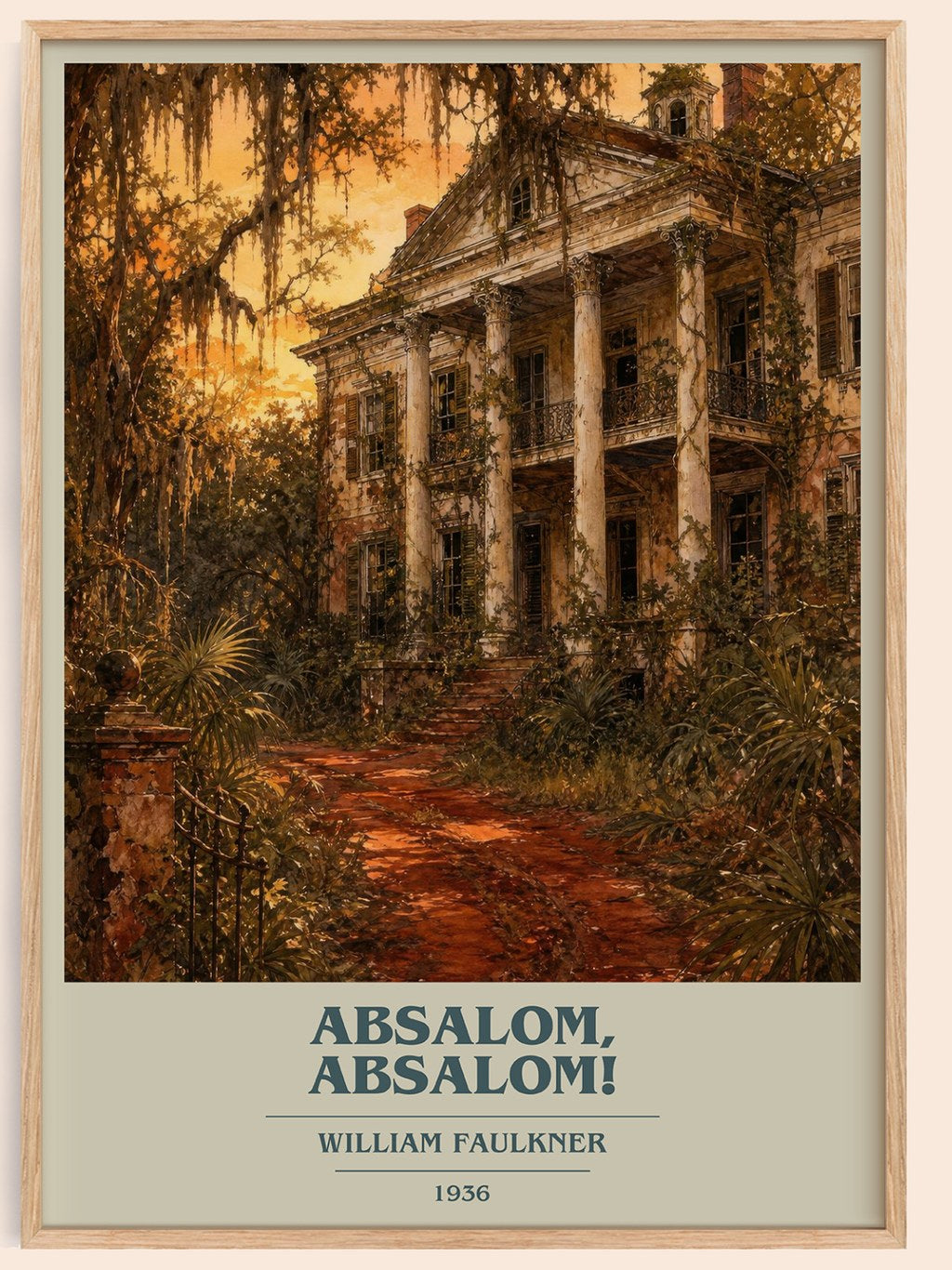 Absalom, Absalom! book cover book poster by William Faulkner – framed literary art print