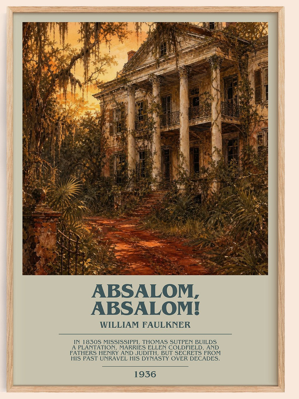 Absalom, Absalom! bookish book poster by William Faulkner – framed literary art print