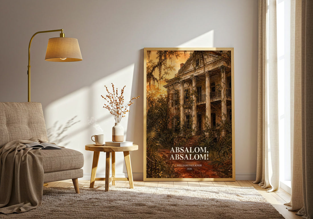 Absalom, Absalom! watercolour print in frame leaning in hallway – gothic wall art (mockup)