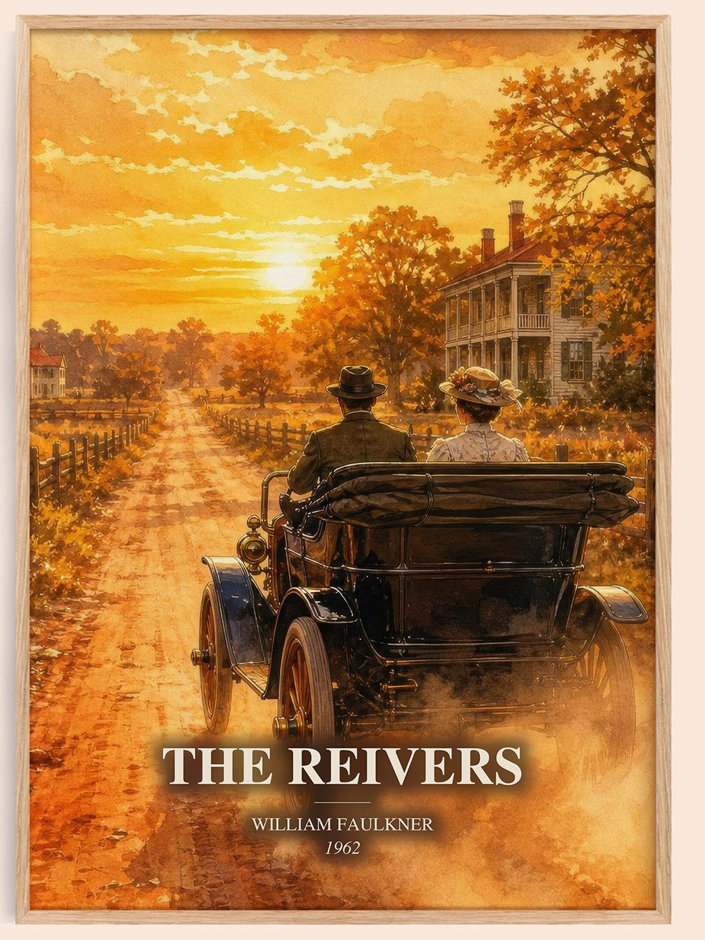 The Reivers watercolour book poster by William Faulkner – framed literary art print