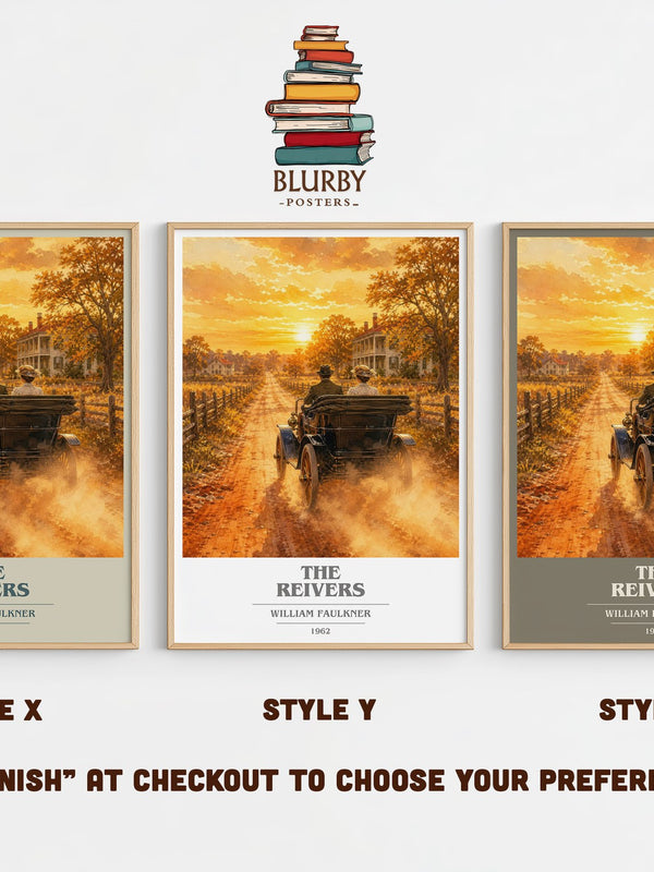 The Reivers book cover print in frame leaning in hallway – literary fiction wall art