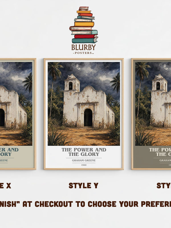 The Power and the Glory book cover print in frame leaning in hallway – literary fiction wall art