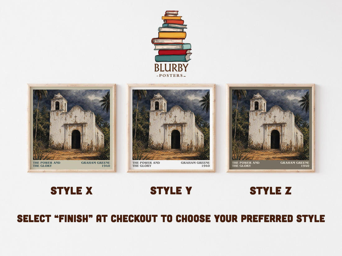 The Power and the Glory literary print in frame leaning in hallway – literary fiction wall art (mockup)