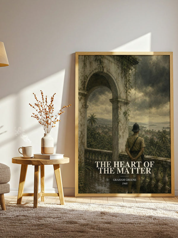 The Heart of the Matter watercolour print in frame leaning in hallway – literary fiction wall art