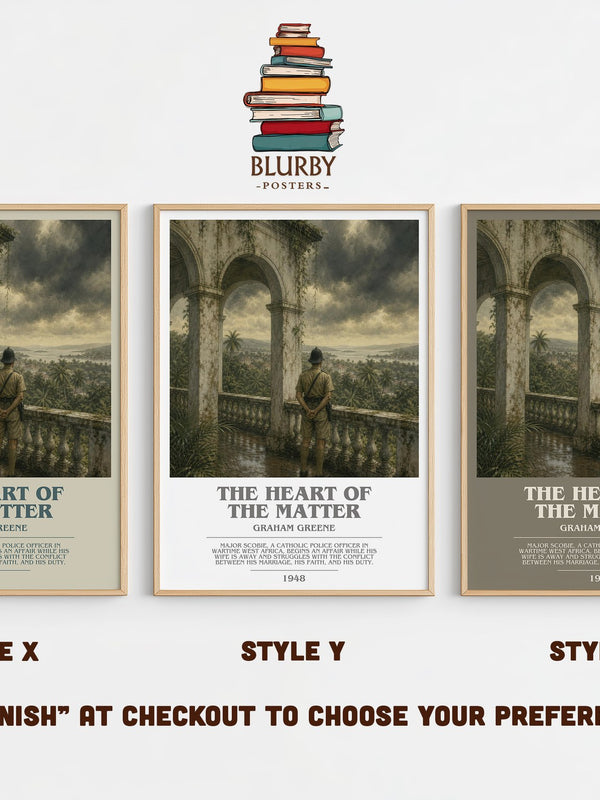 The Heart of the Matter bookish print in frame leaning in hallway – literary fiction wall art