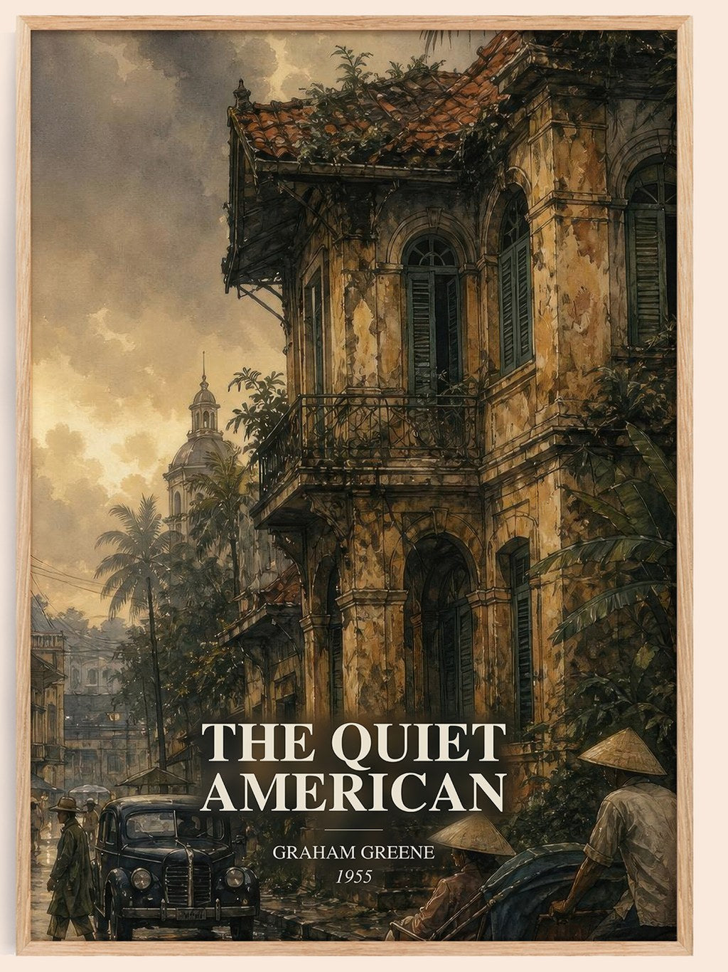 The Quiet American watercolour book poster by Graham Greene – framed literary art print