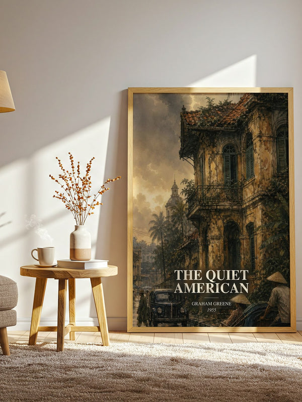 The Quiet American watercolour print in frame leaning in hallway – literary fiction wall art