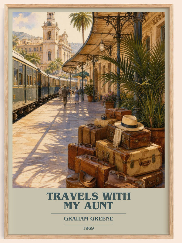 Travels with My Aunt book cover book poster by Graham Greene – framed literary art print
