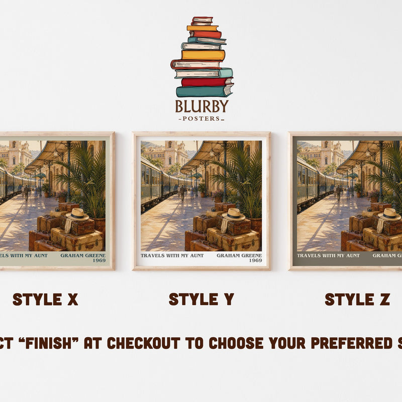 Travels with My Aunt literary print in frame leaning in hallway – literary fiction wall art