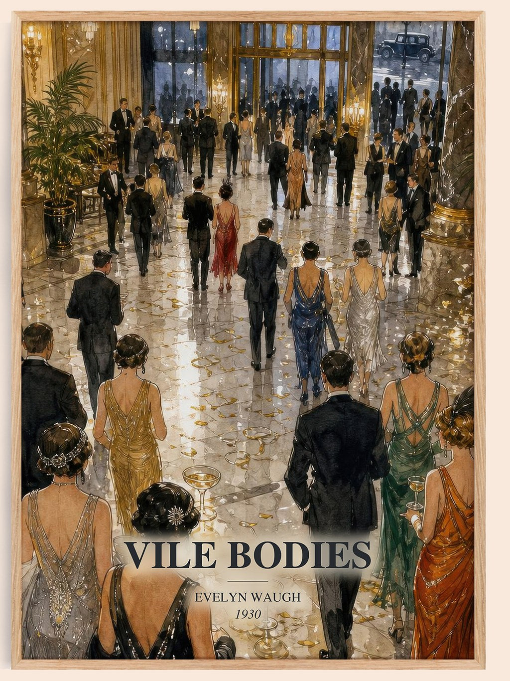 Vile Bodies watercolour book poster by Evelyn Waugh – framed literary art print