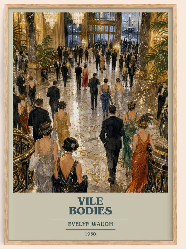 Vile Bodies book cover book poster by Evelyn Waugh – framed literary art print
