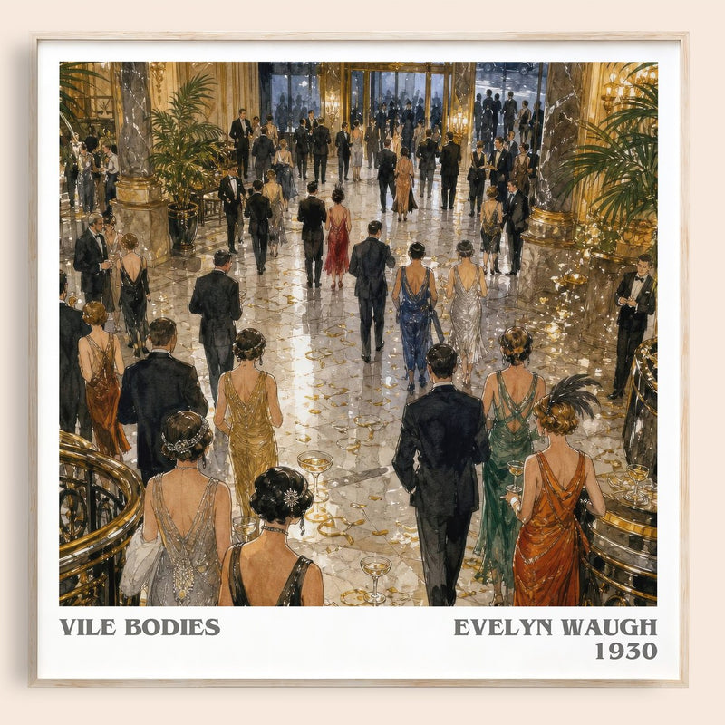 Vile Bodies literary book poster by Evelyn Waugh – framed literary art print