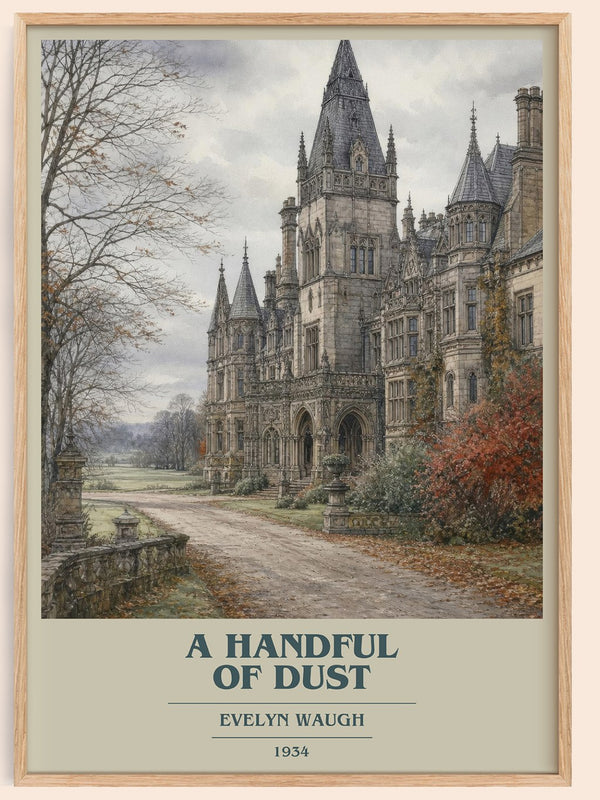 A Handful of Dust book cover book poster by Evelyn Waugh – framed literary art print