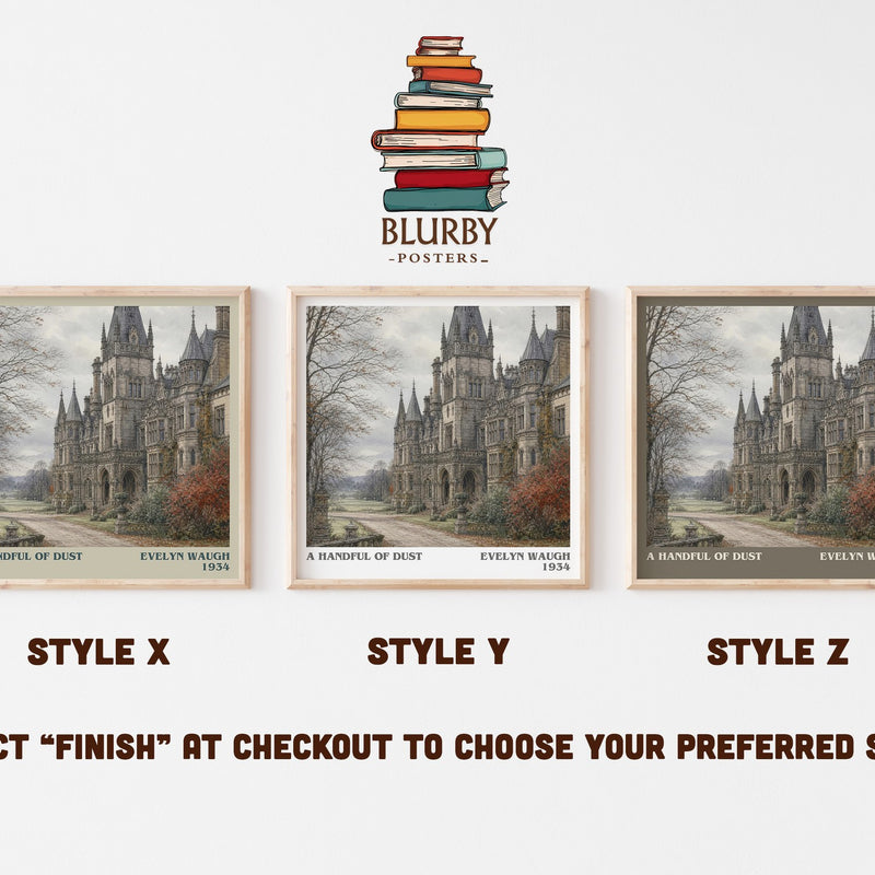 A Handful of Dust literary print in frame leaning in hallway – satire wall art