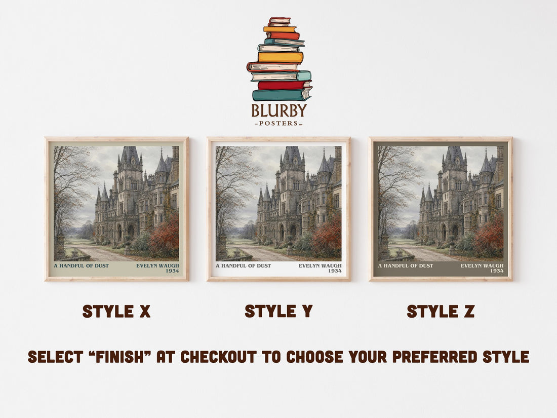 A Handful of Dust literary print in frame leaning in hallway – satire wall art (mockup)