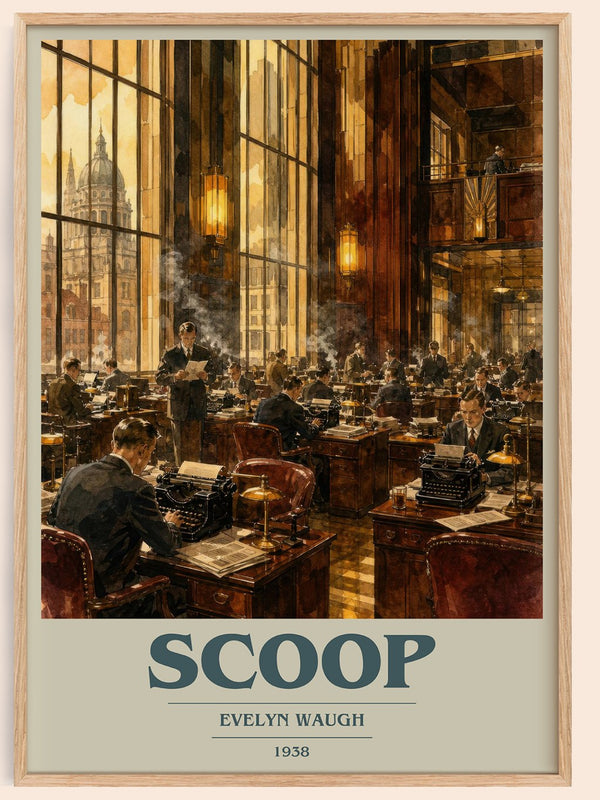 Scoop book cover book poster by Evelyn Waugh – framed literary art print