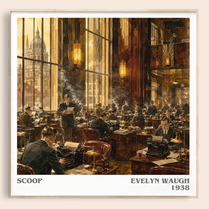 Scoop literary book poster by Evelyn Waugh – framed literary art print