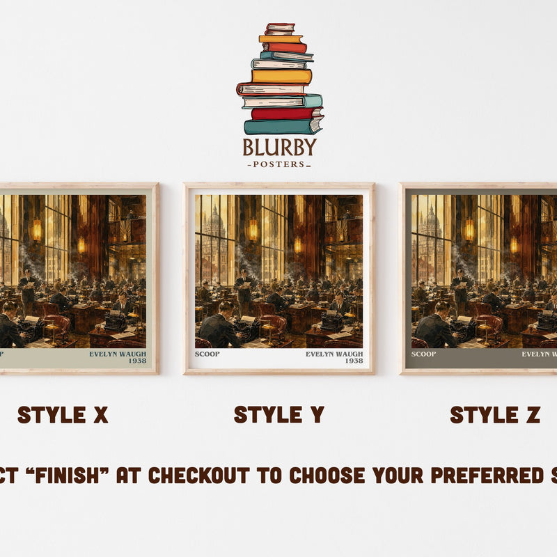 Scoop literary print in frame leaning in hallway – satire wall art